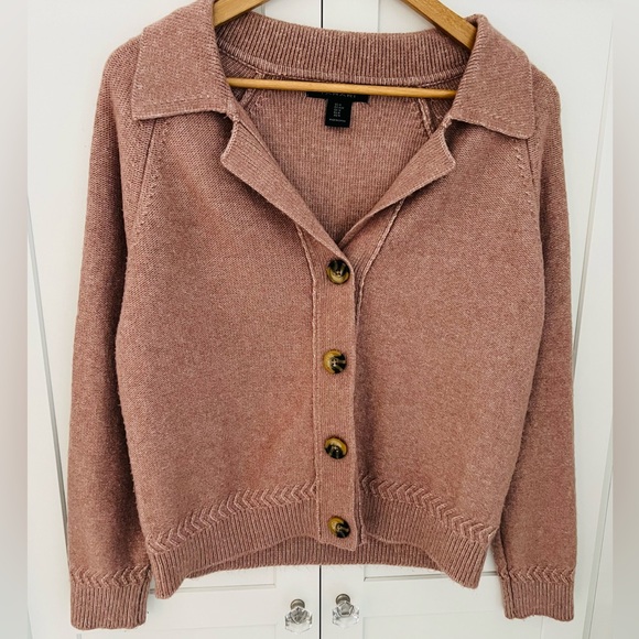 TAHARI Mauve Button Up Cardigan Sweater Collared Super Soft Women’s Sz M - Picture 2 of 11